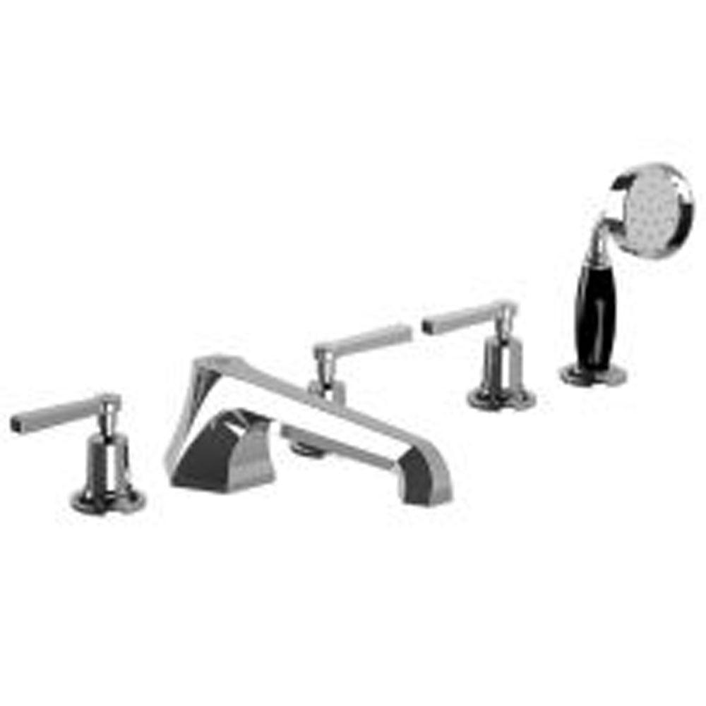 Lefroy Brooks Mackintosh Lever 5-Hole Bath Set With Deck Diverter & Pull-Out Hand Shower Trim To Suit R1-4007 Rough, Silver Nickel