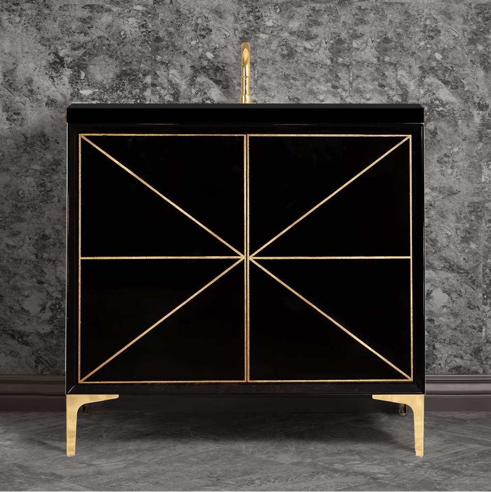 Linkasink Divergence 36'' Wide Black Vanity with Hand Applied Metal Leaf and Polished Brass Hardware, 36'' x 22'' x 33.5'' (without vanity top)