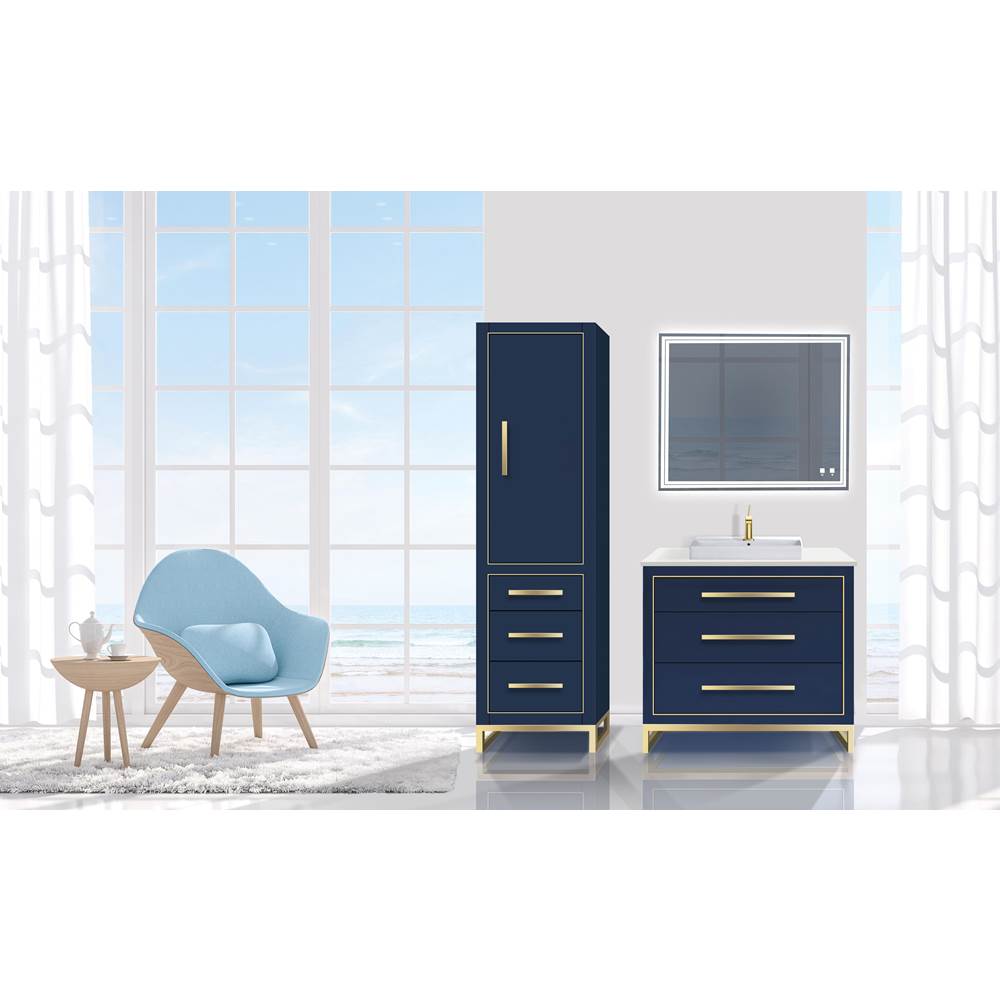 Madeli 20''W Estate Linen Cabinet, Sapphire. Free Standing, Right Hinged Door. Polished, Chrome Handle(X4)/L-Leg(X4)/Inlay, 20'' X 18'' X 76''