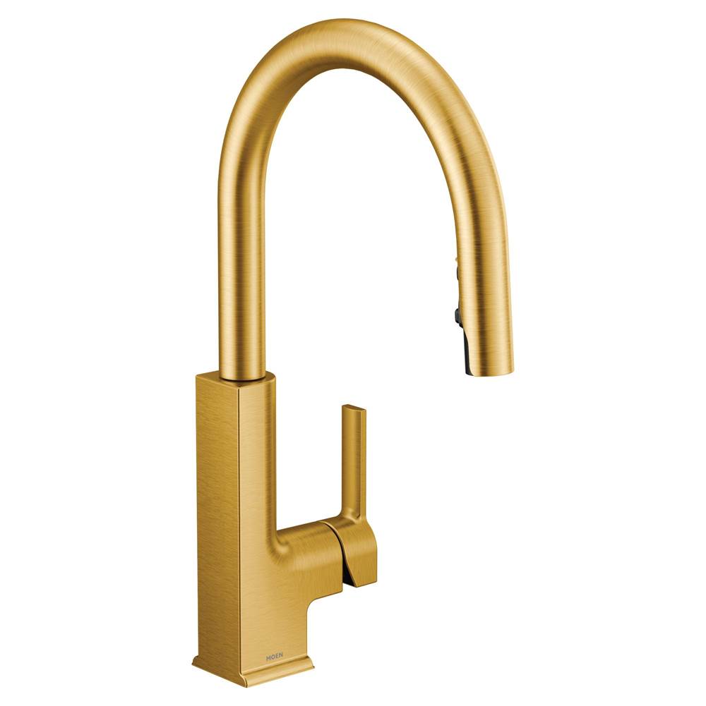 Moen STO One-Handle High Arc Pulldown Modern Kitchen Faucet with Power Clean, Brushed Gold