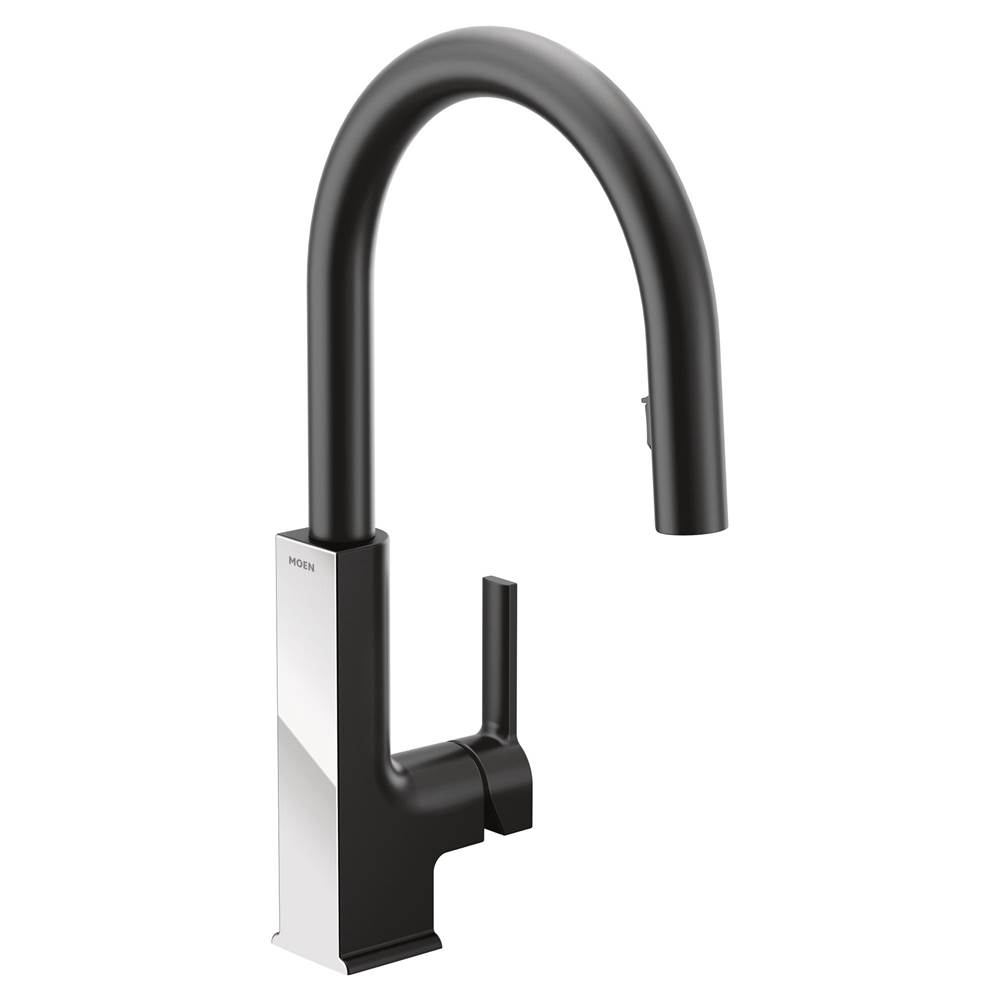 Moen STO One-Handle High Arc Pulldown Modern Kitchen Faucet with Power Clean, Matte Black and Chrome