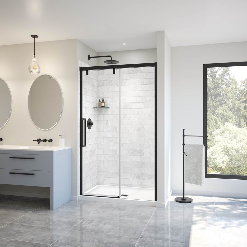 Maax Uptown 44-47 x 76 in. 8 mm Sliding Shower Door for Alcove Installation with Clear glass in Matte Black