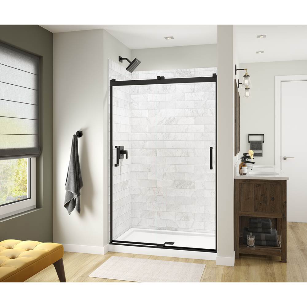 Maax Revelation Square 44-47 x 70 1/2-73 in. 6 mm Sliding Shower Door for Alcove Installation with Clear glass in Matte Black