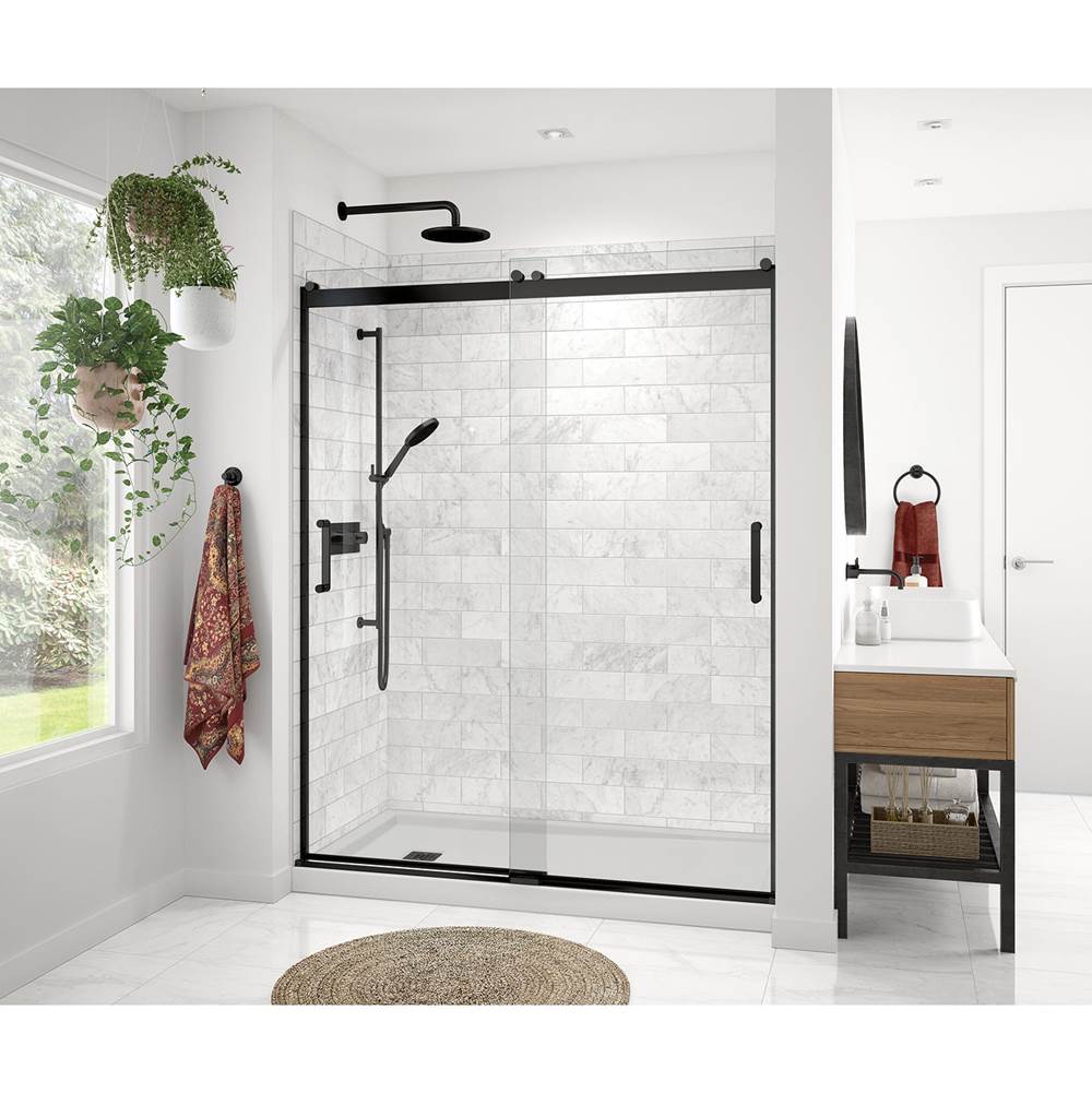 Maax Revelation Round 56-59 x 70 1/2-73 in. 6 mm Sliding Shower Door for Alcove Installation with Clear glass in Matte Black