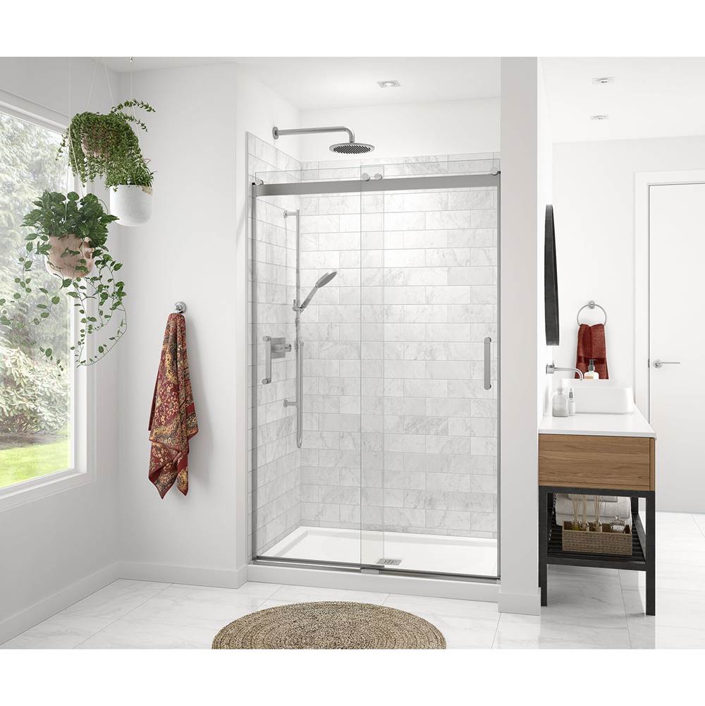 Maax Revelation Round 44-47 x 70 1/2-73 in. 8mm Sliding Shower Door for Alcove Installation with Clear glass in Chrome