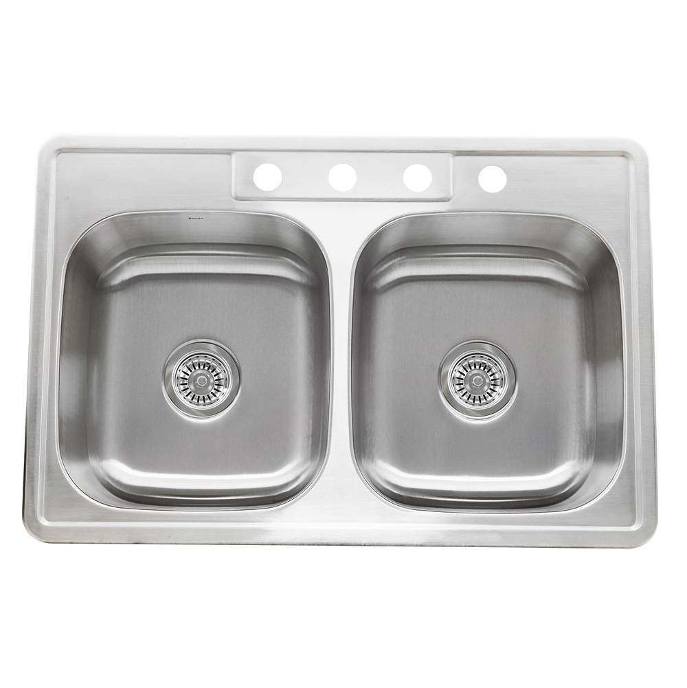 Nantucket Sinks NS3322-DE - 33 Inch Double Bowl Equal Self Rimming Stainless Steel Drop In Kitchen Sink, 18 Gauge