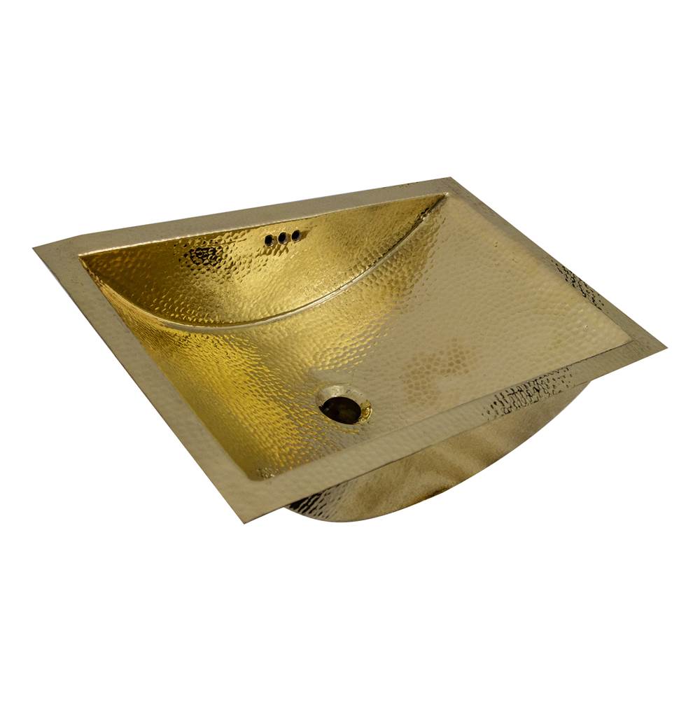 Nantucket Sinks 23.5 Inch X 15.5 Inch Hand Hammered Brass Rectangle Undermount Bathroom Sink with Overflow