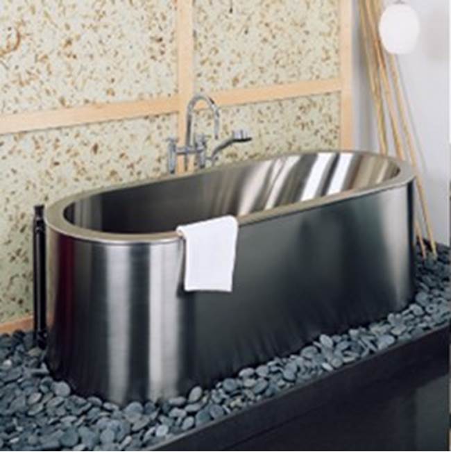 Neo-Metro by Acorn long 105 gallon stainless steel double wall soaking tub, integral slanted back on one side