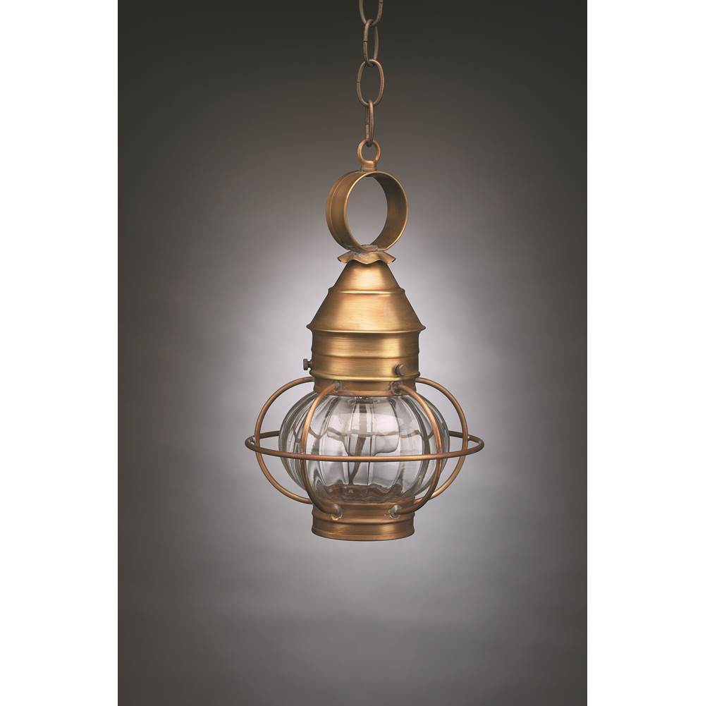 Northeast Lantern Caged Onion Hanging Antique Brass Medium Base Socket Optic Glass