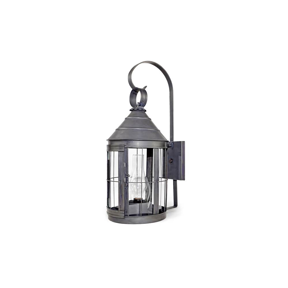 Northeast Lantern Cone Top Wall With Top Scroll Verdi Gris Medium Base Socket With Chimney Clear Glass