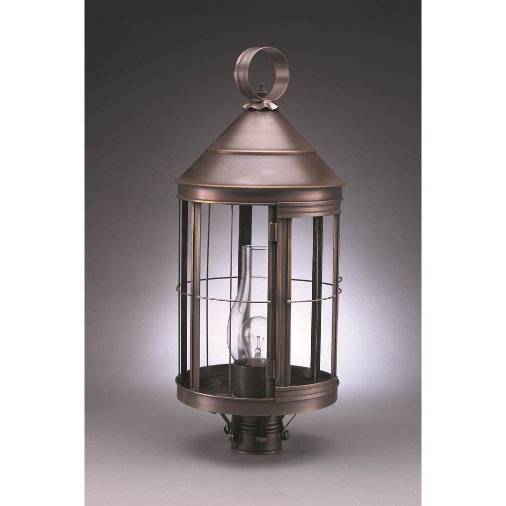 Northeast Lantern Cone Top Post Antique Copper Medium Base Socket With Chimney Clear Glass