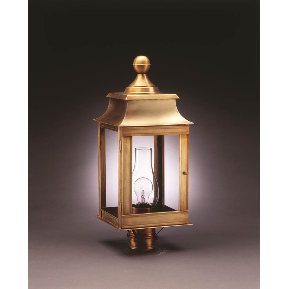 Northeast Lantern Pagoda Post Dark Brass Medium Base Socket With Chimney Clear Glass