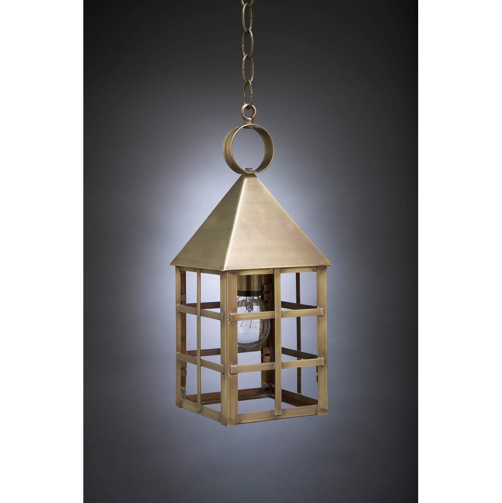 Northeast Lantern Pyramid Top H-Bars Hanging Antique Brass Medium Base Socket Clear Glass