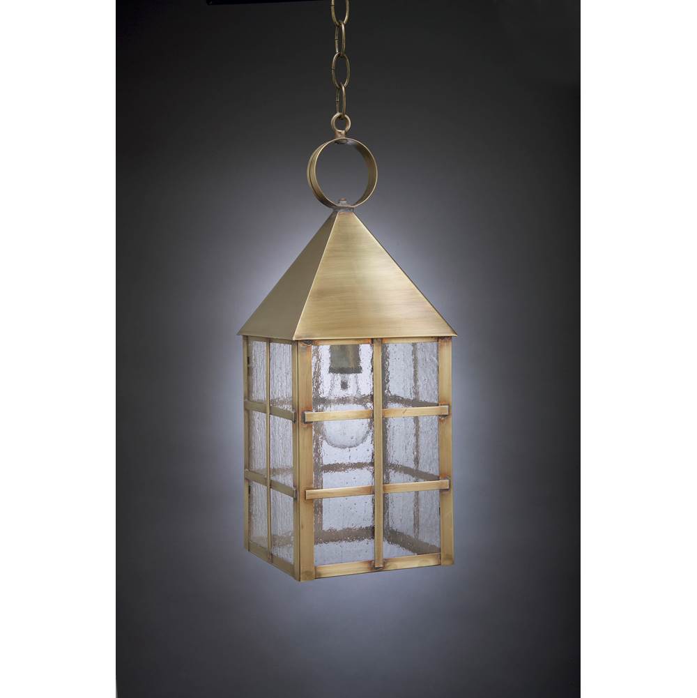 Northeast Lantern Pyramid Top H-Bars Hanging Antique Brass Medium Base Socket Seedy Marine Glass