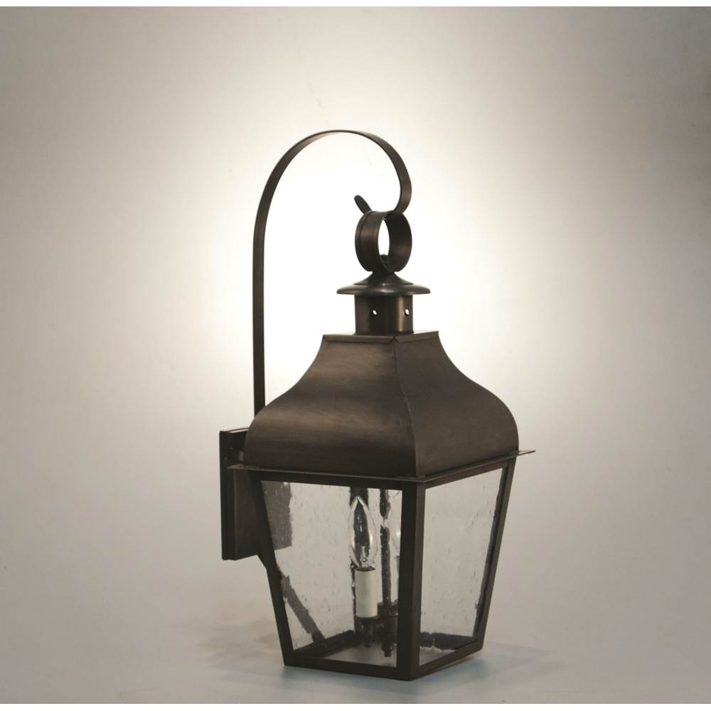 Northeast Lantern Curved Top Wall With Top Scroll Antique Brass 2 Candelabra Sockets Clear Glass