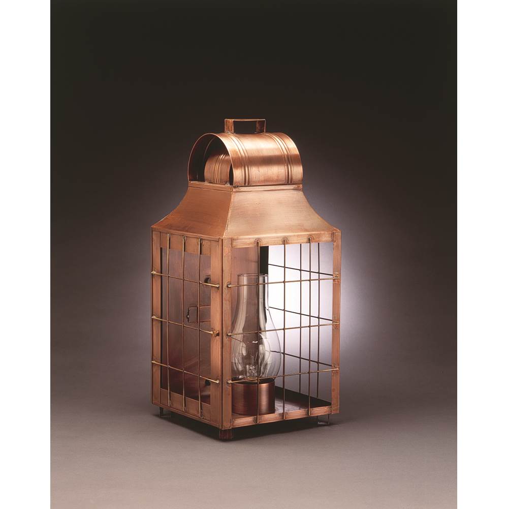 Northeast Lantern Culvert Top H-Rod Wall Antique Brass Medium Base Socket With Chimney Clear Glass