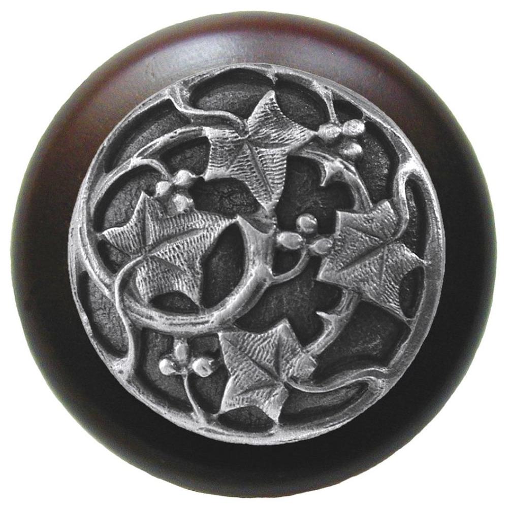 Notting Hill Ivy with Berries Wood Knob in Antique Pewter/Dark Walnut wood finish