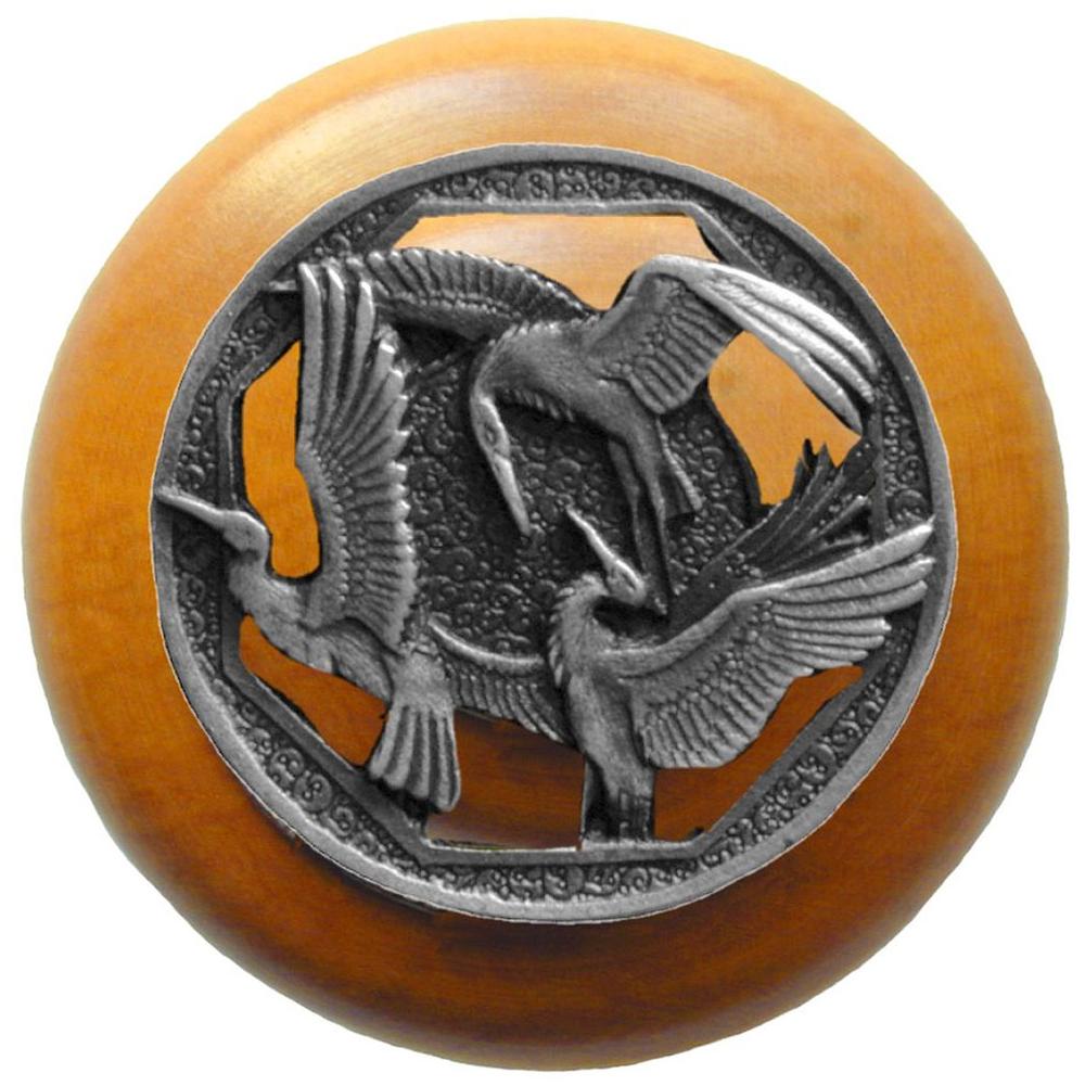 Notting Hill Crane Dance Wood Knob in Antique Pewter/Maple wood finish