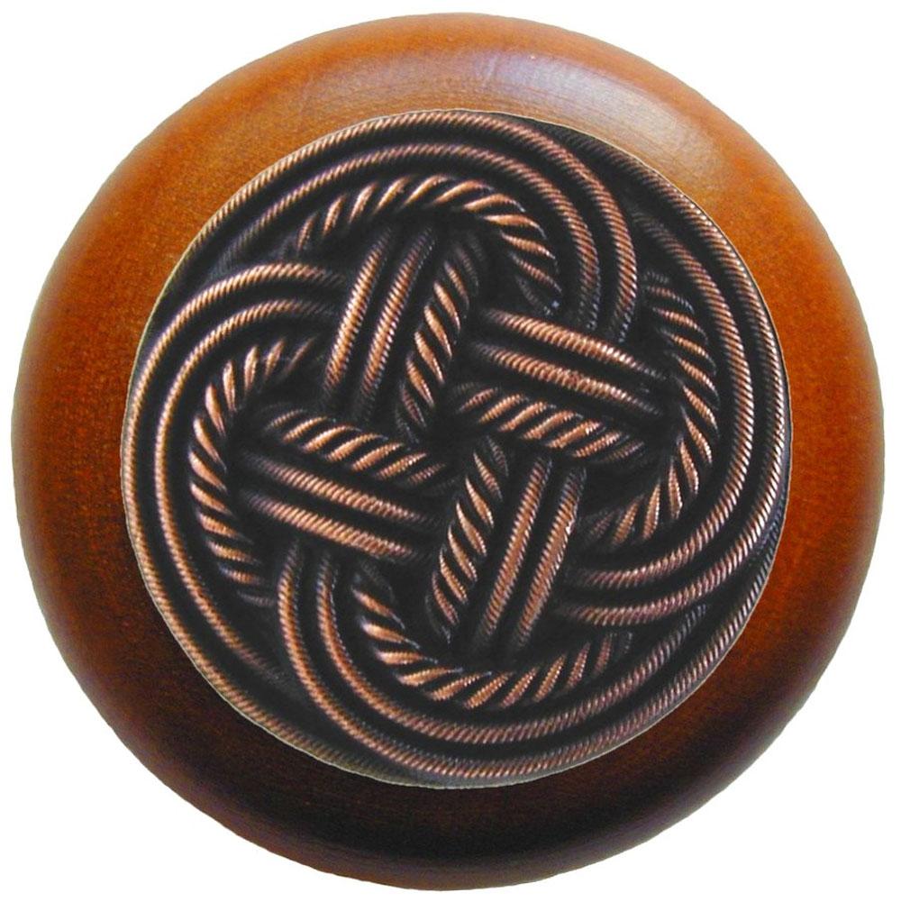 Notting Hill Classic Weave Wood Knob in Antique Copper/Cherry wood finish