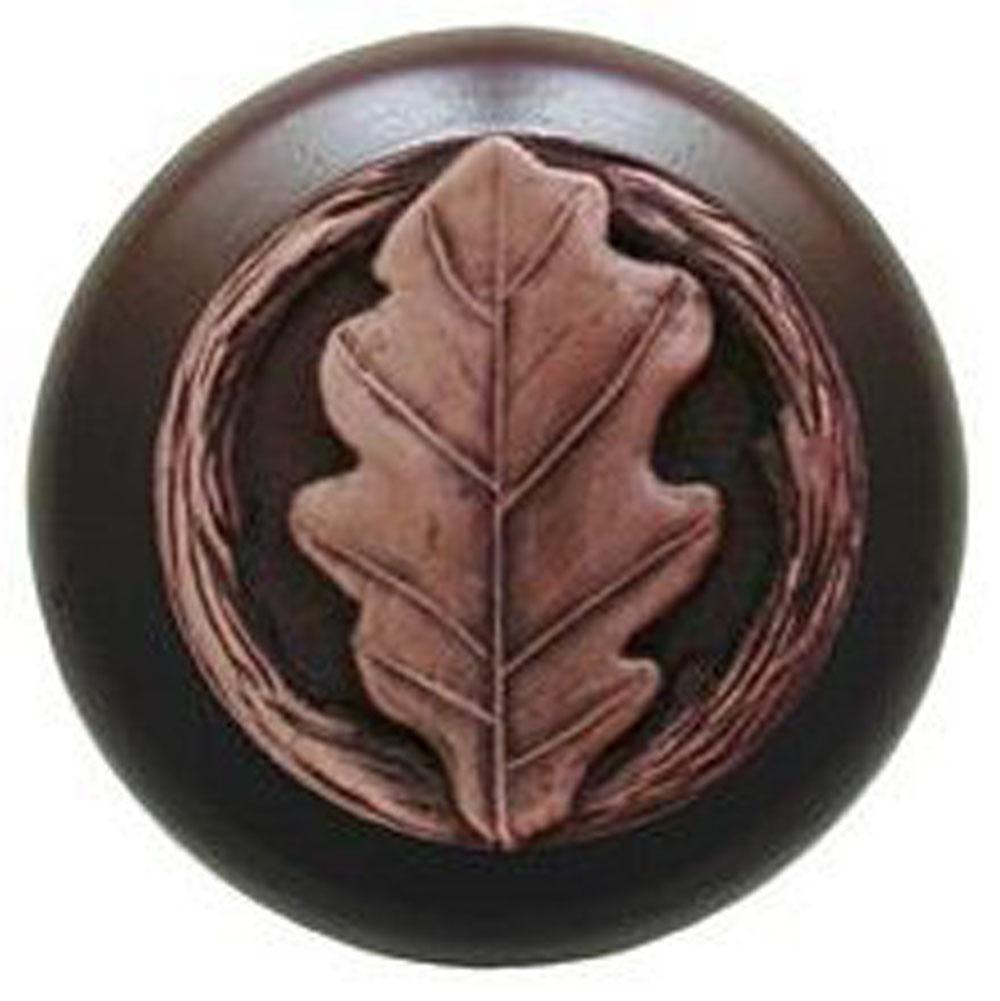 Notting Hill Oak Leaf Wood Knob in Antique Copper/Dark Walnut wood finish