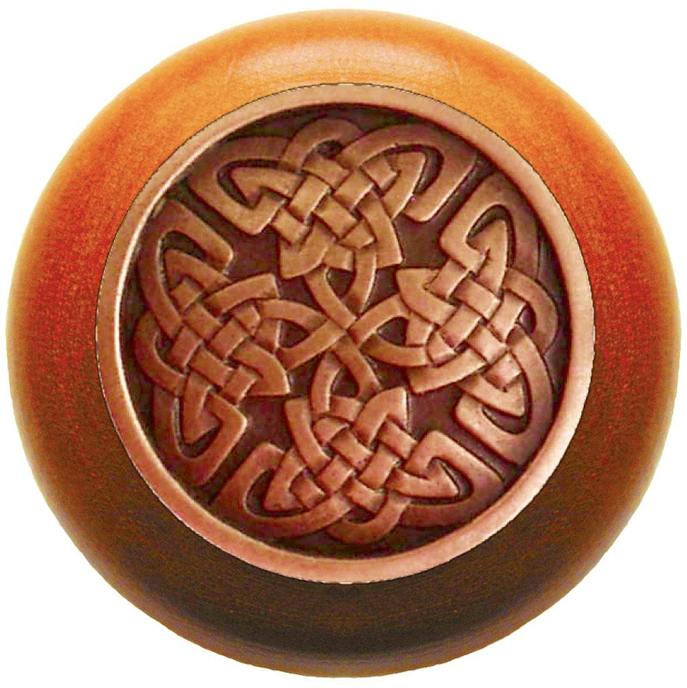 Notting Hill Celtic Isles Wood Knob in Antique Copper/Cherry wood finish