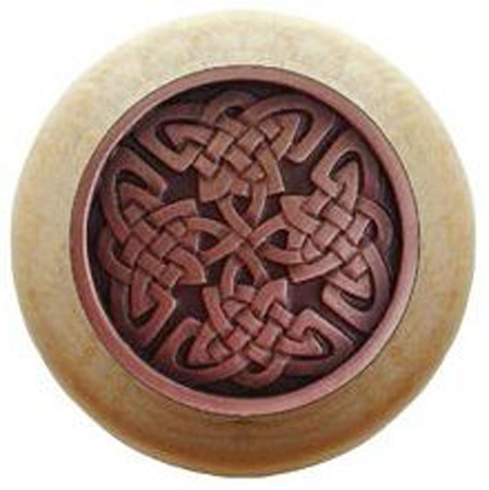 Notting Hill Celtic Isles Wood Knob in Antique Copper/Natural wood finish