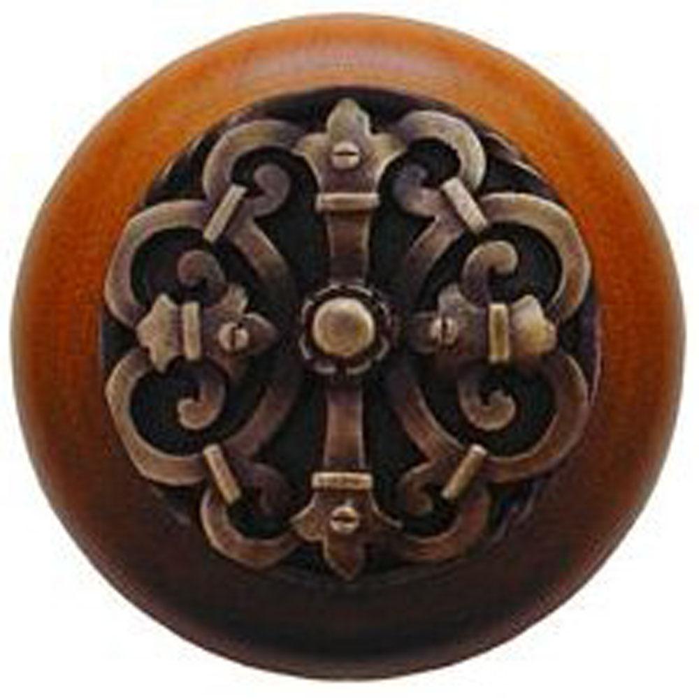 Notting Hill Chateau Wood Knob in Antique Brass/Cherry wood finish