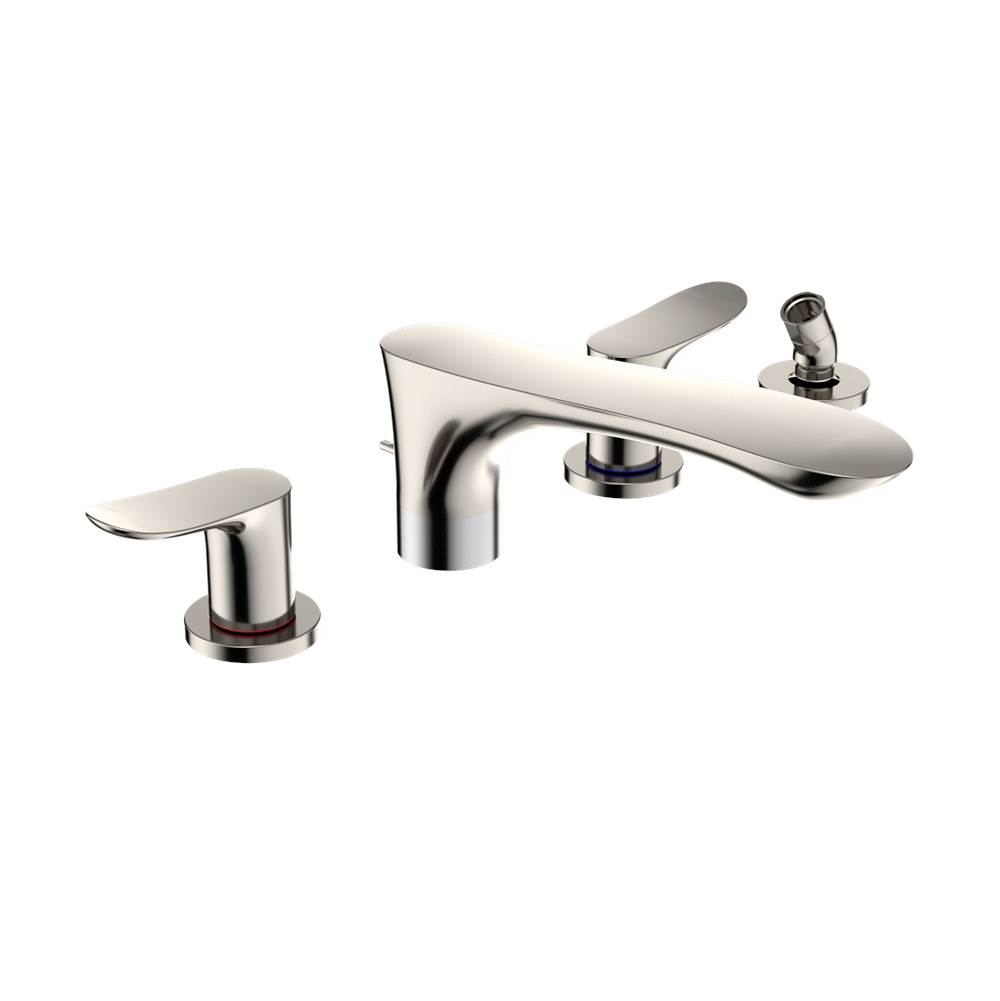 TOTO Toto® Go Two-Handle Deck-Mount Roman Tub Filler Trim With Handshower, Polished Nickel