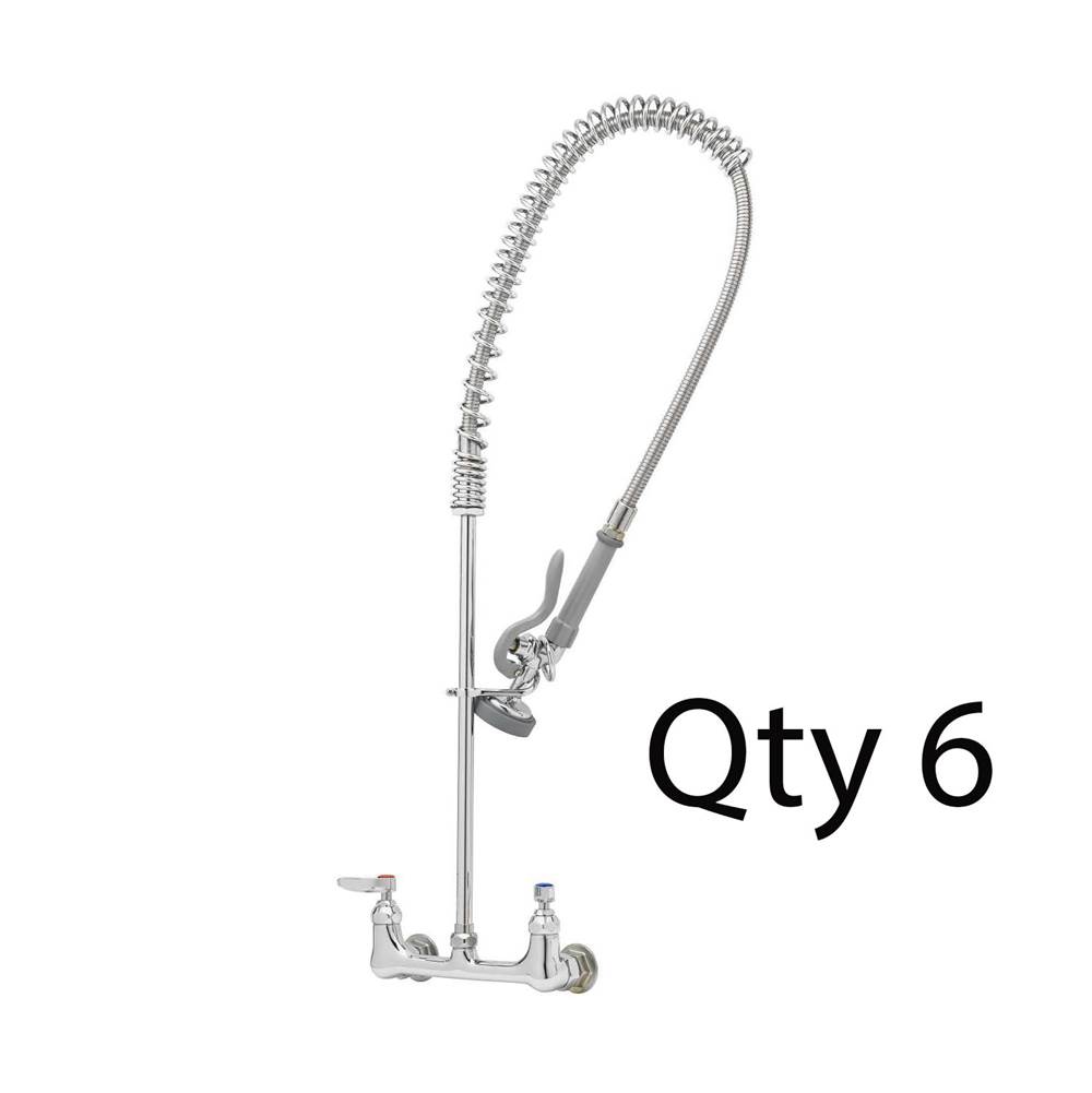 T&S Brass EasyInstall Pre-Rinse, Spring Action, Wall Mount Base, 8'' Centers (Qty. 6)
