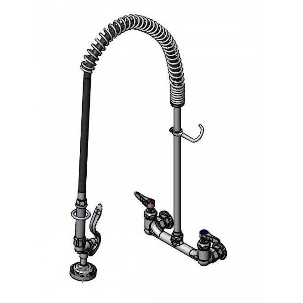 T&S Brass EasyInstall Pre-Rinse, Spring Action, Wall Mount Base, 8'' Centers, PVC Hose