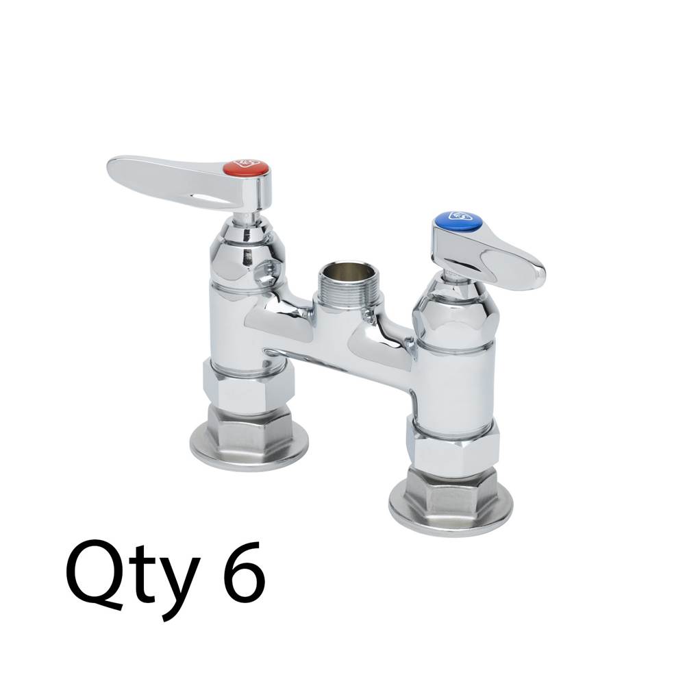 T&S Brass Double Pantry Swivel Base Faucet, Deck Mount, 4'' Centers, Less Nozzle (Qty. 6)