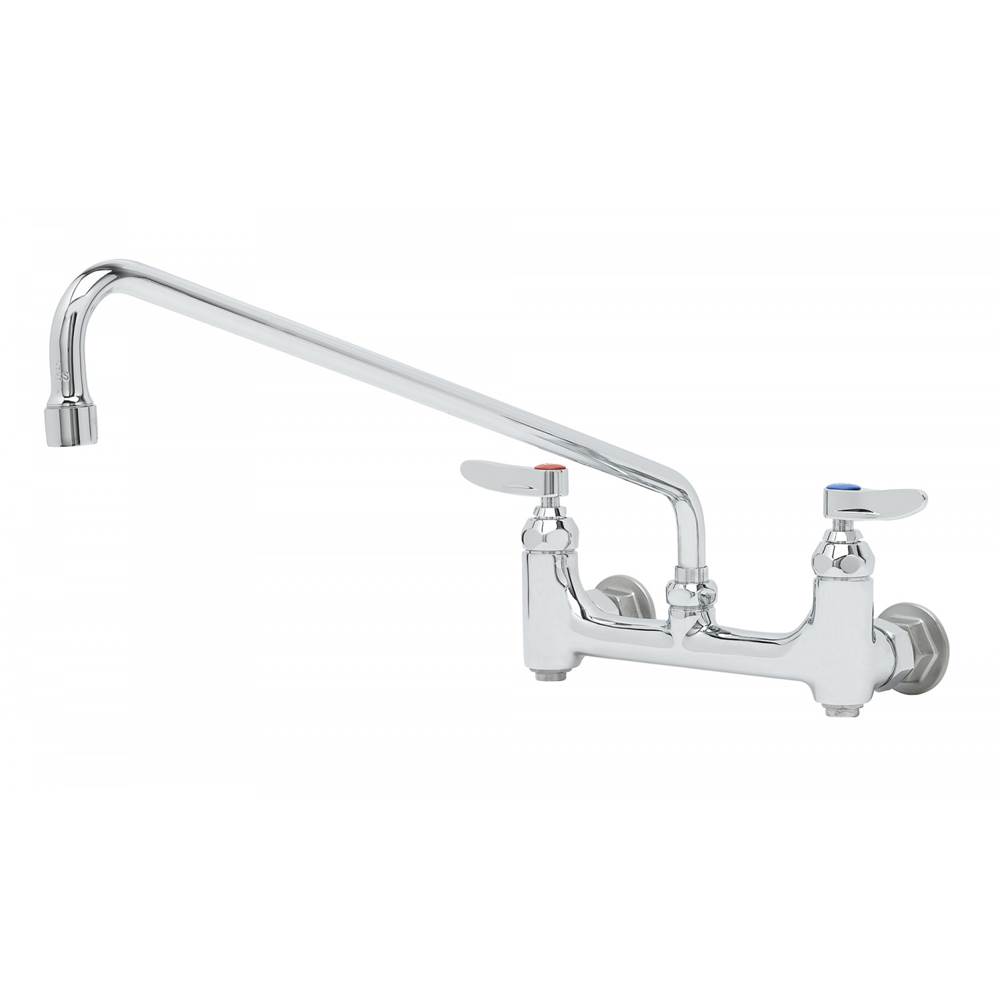T&S Brass Double Pantry Faucet, Wall Mount, 8'' Centers, 18'' Swing Nozzle (065X), 1/2'' Built In Stops