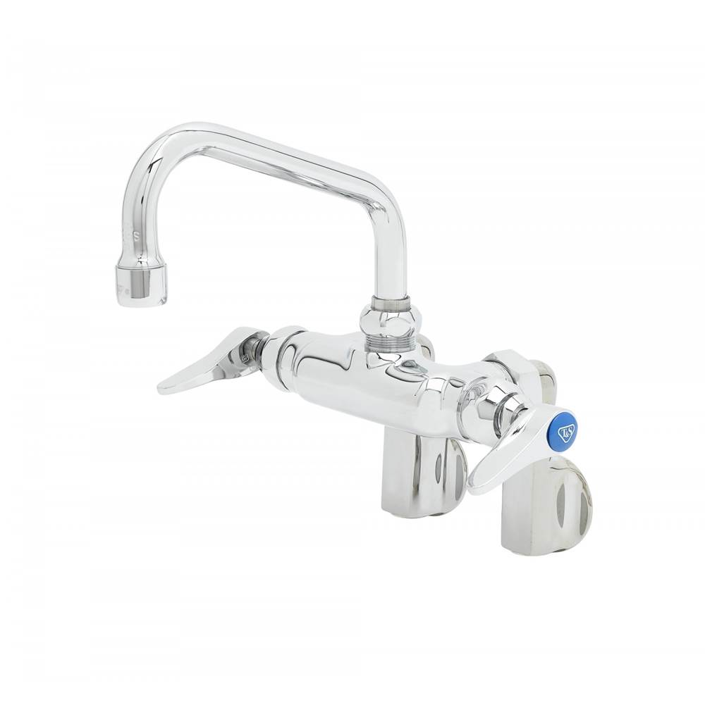 T&S Brass Double Pantry Faucet, Wall Mount, Adjustable Centers, Integral Stops, 6'' Swing Nozzle