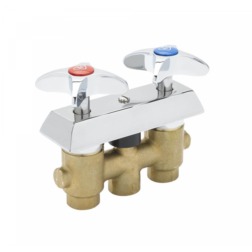 T&S Brass Concealed Mixing Faucet, Wall Mount, 3/8'' NPT Inlets & Outlet, 4-Arm Handles