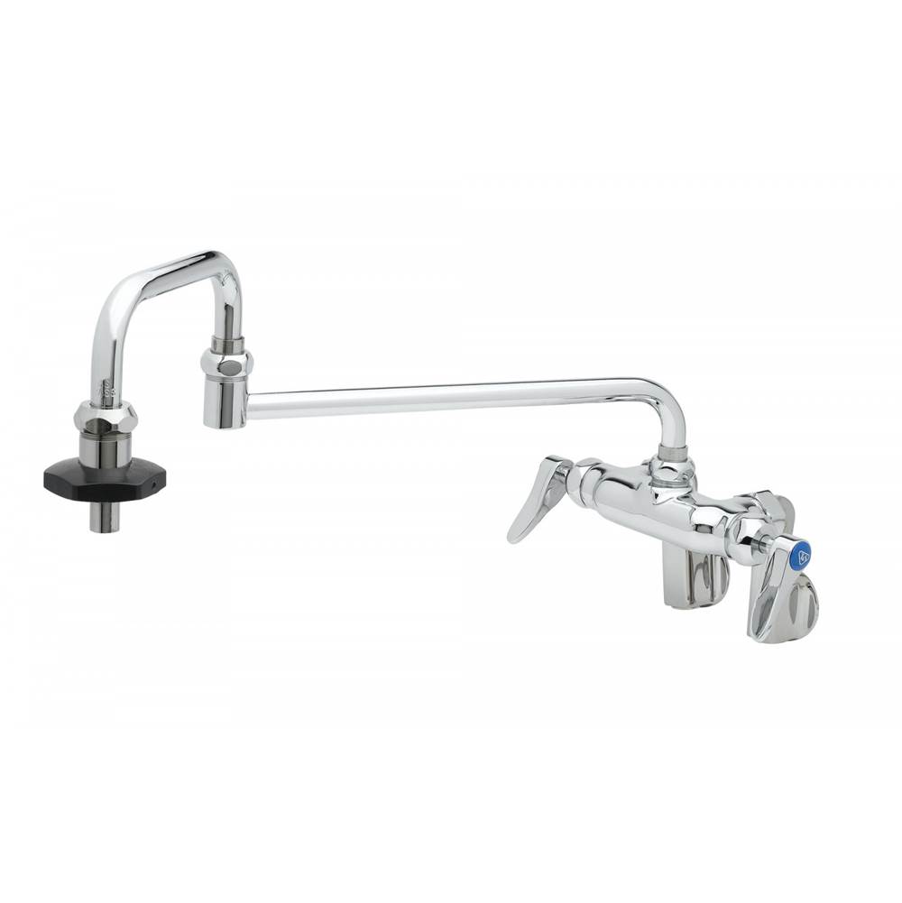 T&S Brass Double Pantry Faucet, Wall Mount, Adjustable Centers, 18'' Double-Joint Swing Nozzle, Insulated On-Off Outlet