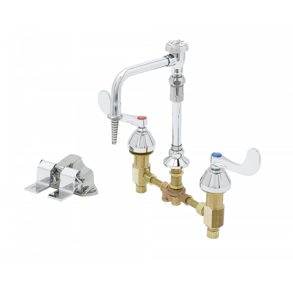 T&S Brass Mixing Faucet w/ Double Pedal Valve, VB Rigid/Swivel Nozzle & Serrated Tip Outlet, 4'' WH