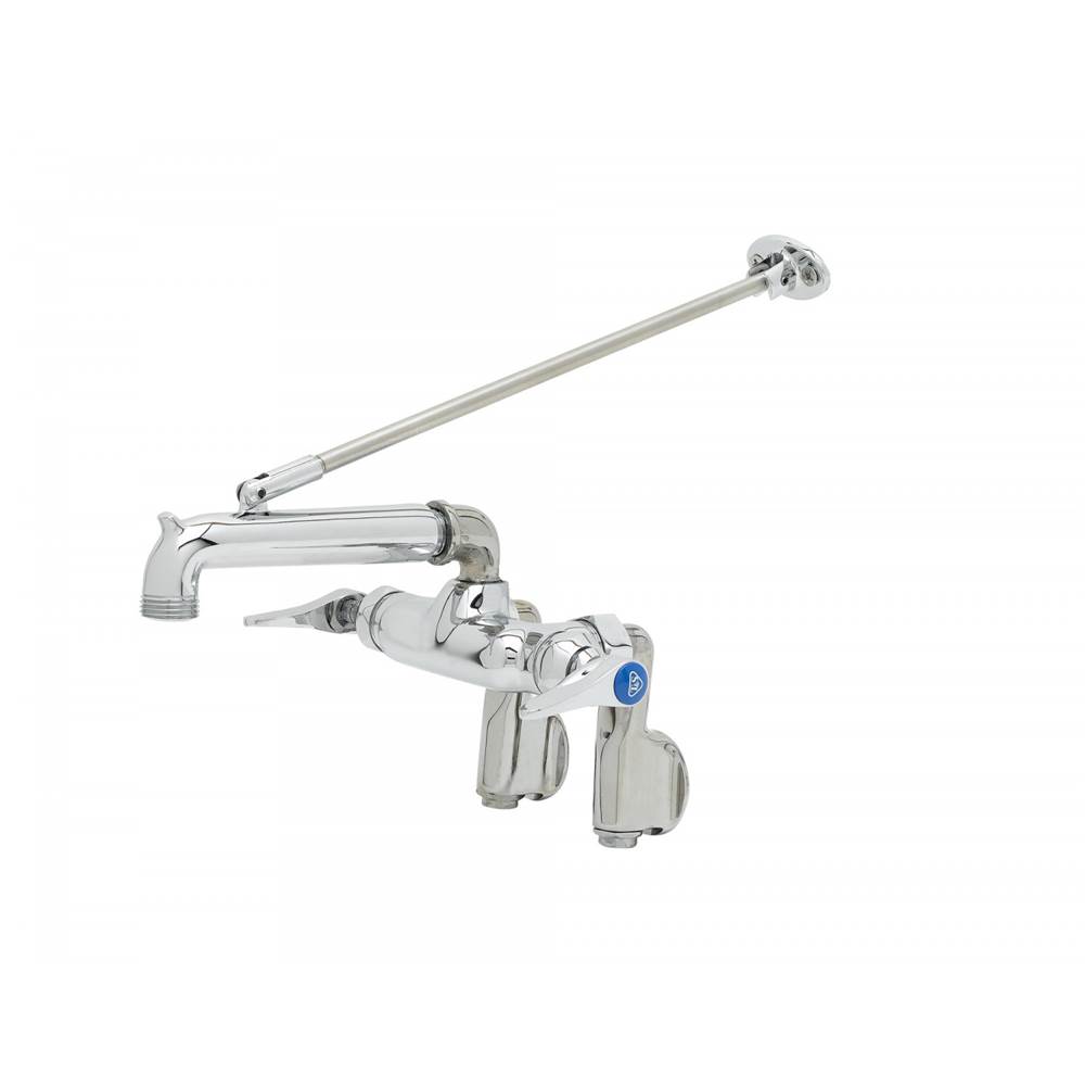T&S Brass Service Sink Faucet, Polished Chrome Finish, Integral Stops, Wall Brace, Garden Hose Outle