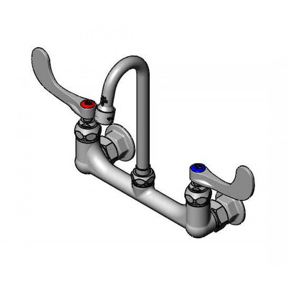T&S Brass 8'' Wallmount Faucet, VR Aerator, 132X GN, 4'' Handles (WH4)