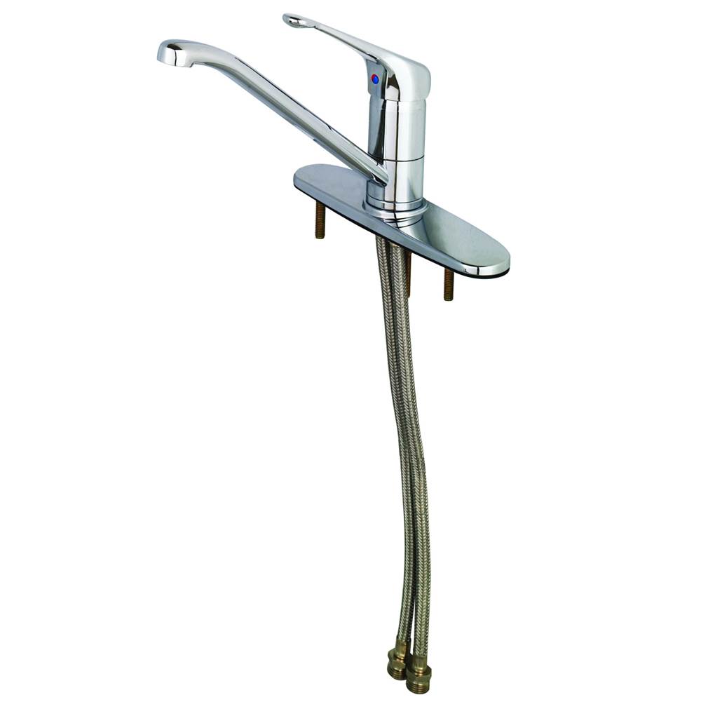 T&S Brass Single Lever Faucet, 6'' Handle, 9'' Spout, Swivel Base, Flexible Supplies, 10'' Deckplate