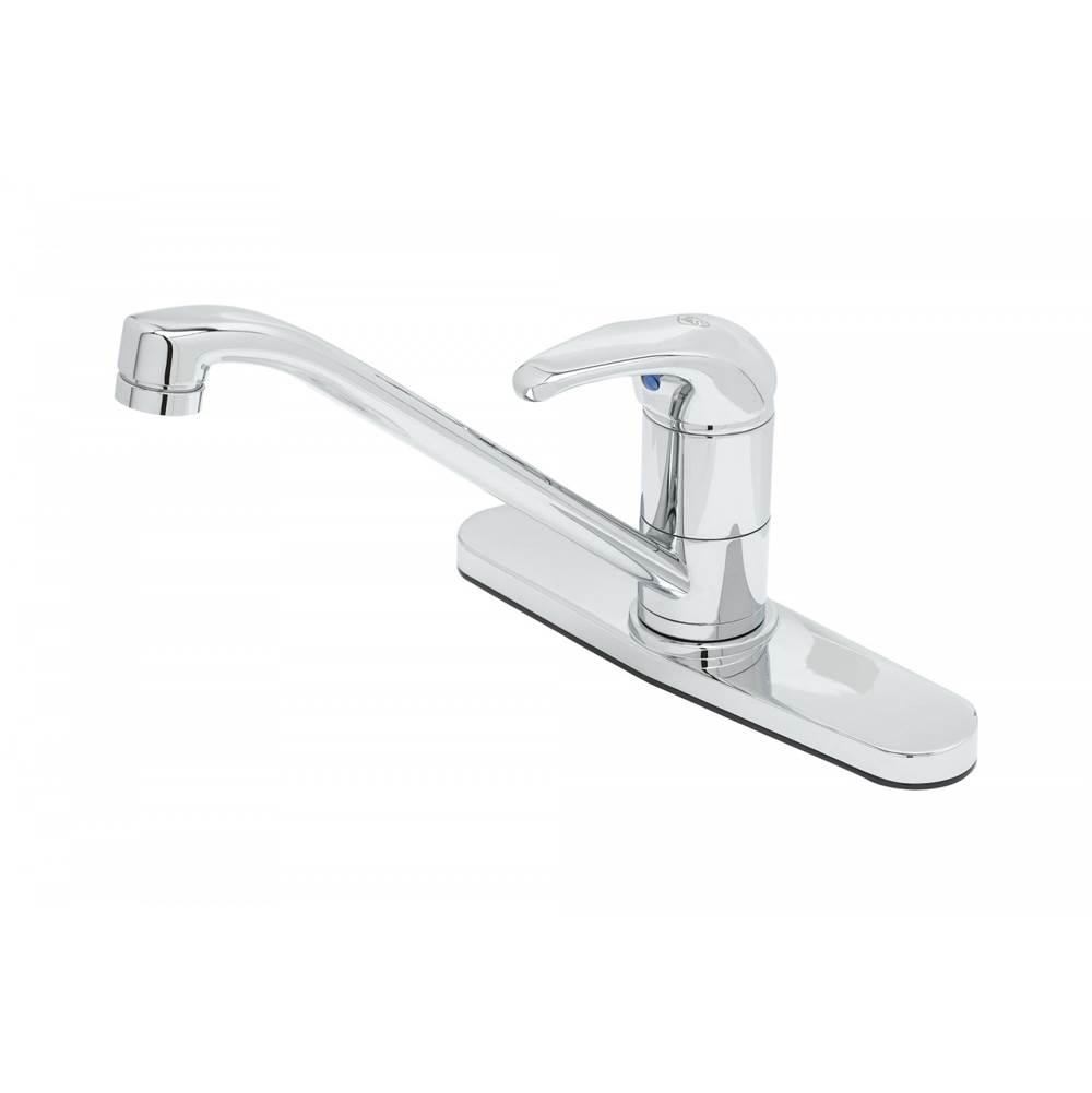 T&S Brass Single Lever Faucet, 9'' Swivel Spout, 1.5 GPM VR Aerator, Flexible Supplies, Deck Plate