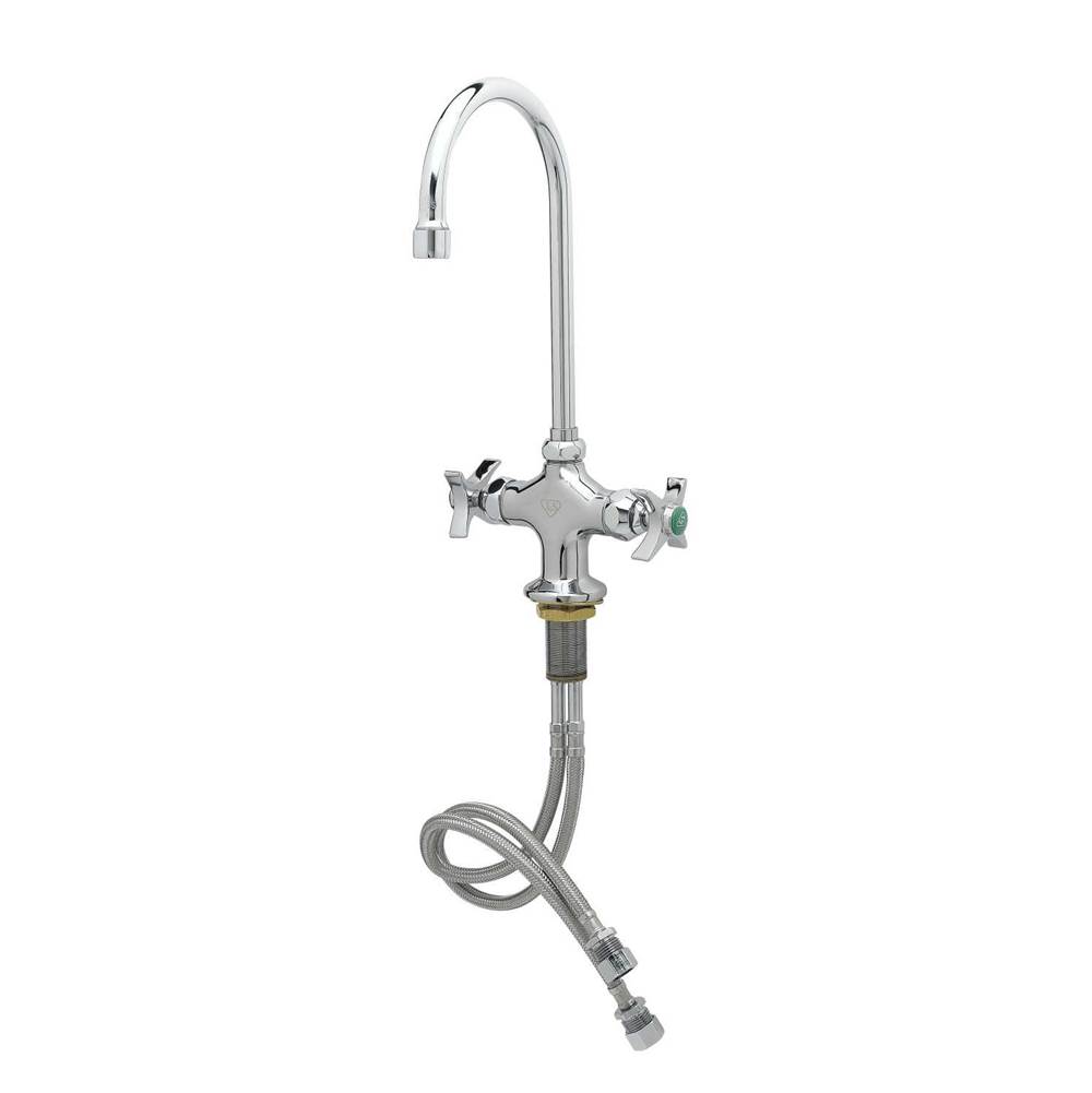 T&S Brass Lab Mixing Faucet, Swivel/Rigid Gooseneck w/ 2.2 GPM Aerator, 4-Arm Handles, Flex Lines