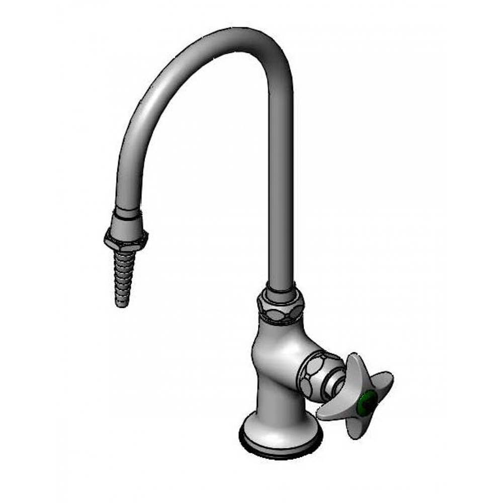 T&S Brass Lab Faucet, Single Temp Control, Swivel Gooseneck, Serrated Tip, 4-Arm Handle