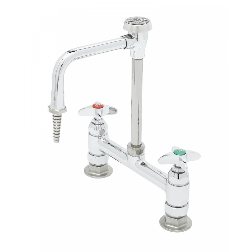 T&S Brass Lab Mixing Faucet, Deck Mounted, Rigid Vacuum Breaker Nozzle, Serrated Tip, 4-Arm Handles