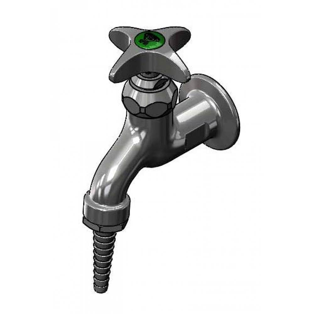 T&S Brass Single Supply Lab Faucet, Serrated Tip Outlet, 1/2'' NPT Female Inlet, 4-Arm Handle