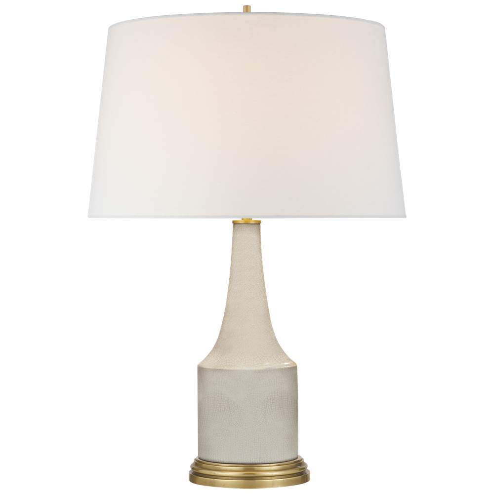 Visual Comfort Signature Collection Sawyer Table Lamp in Tea Stain Porcelain with Linen Shade