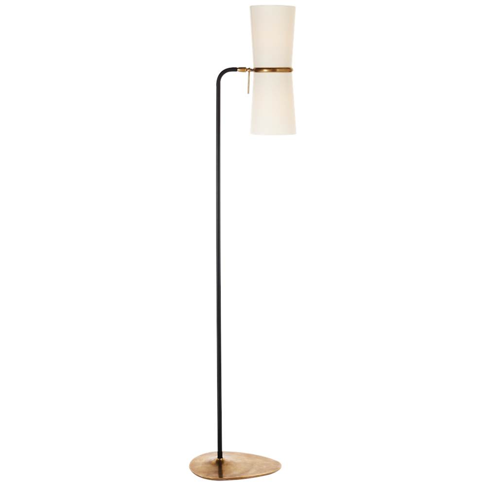 Visual Comfort Signature Collection Clarkson Floor Lamp in Black and Hand-Rubbed Antique Brass with Linen Shades