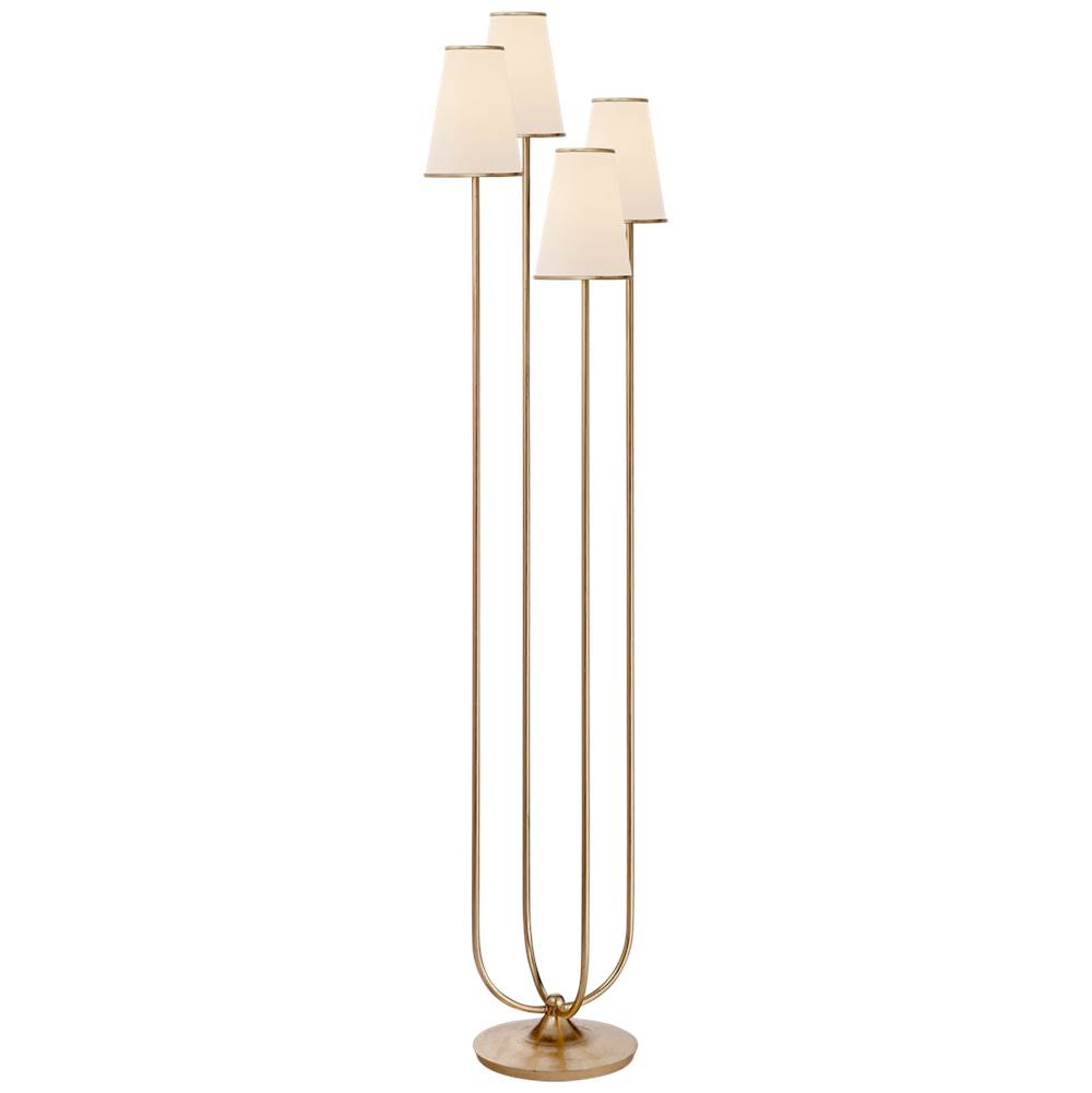 Visual Comfort Signature Collection Montreuil Floor Lamp in Gild with Linen Shades