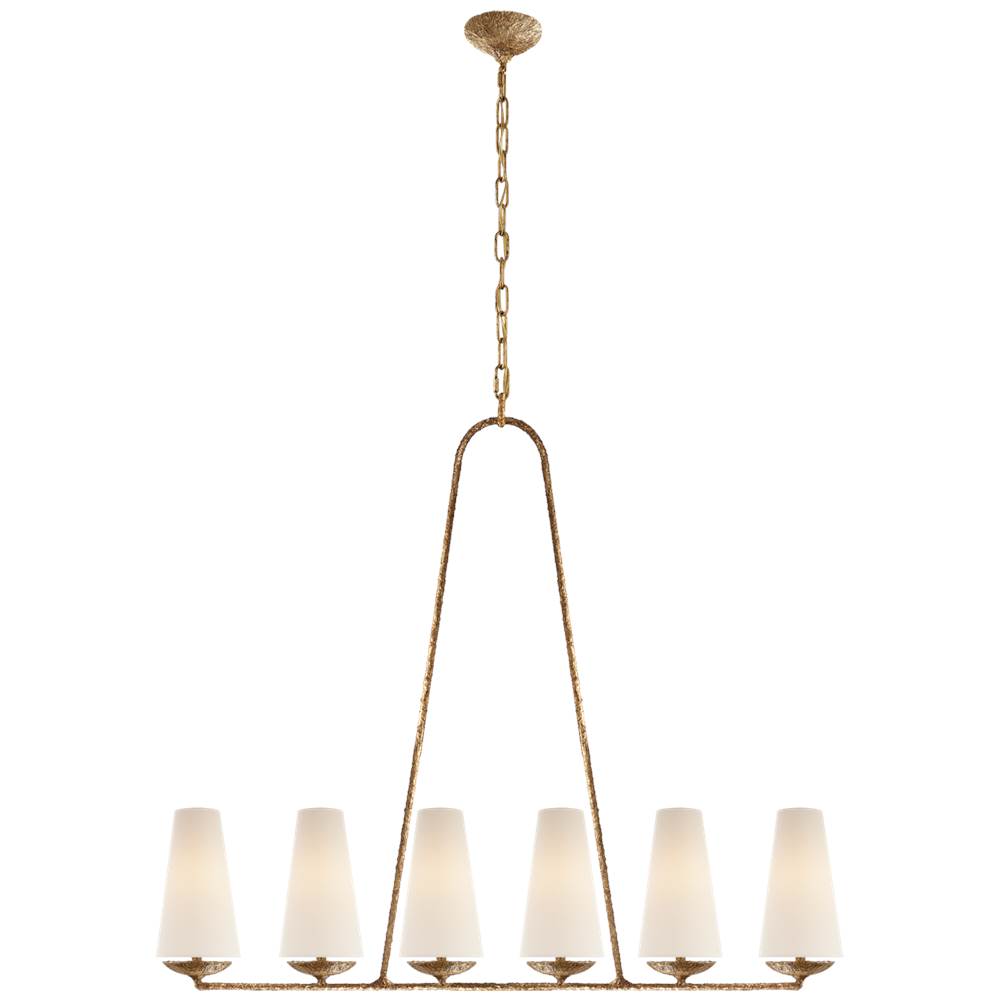 Visual Comfort Signature Collection Fontaine Linear Chandelier in Gilded Plaster with Linen Shades