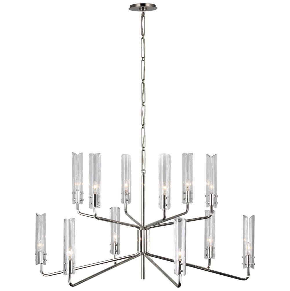 Visual Comfort Signature Collection Casoria Large Two-Tier Chandelier in Polished Nickel with Clear Glass