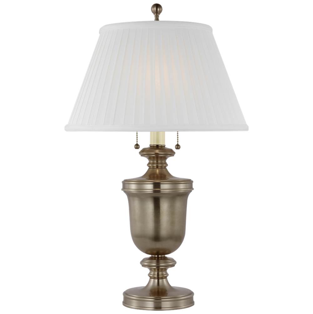 Visual Comfort Signature Collection Classical Urn Form Medium Table Lamp in Antique Nickel with Silk Pleat Shade